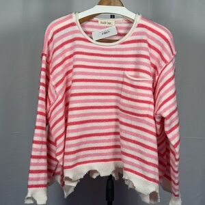 Peach Love California Pink Striped Women's Sweater